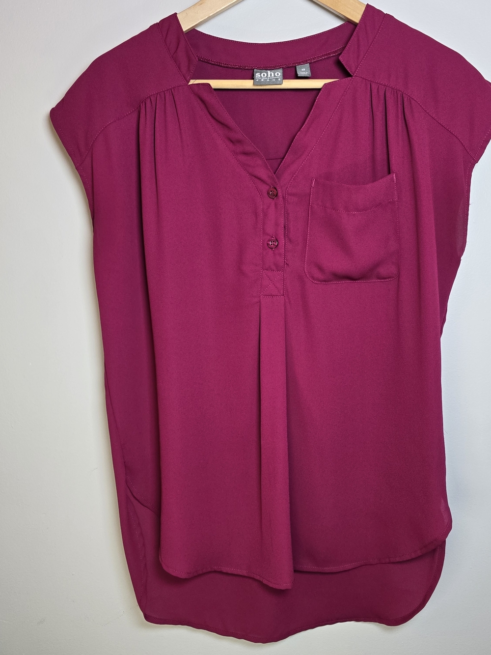 New York & Company Womens Magenta Cap Sleeve Blouse